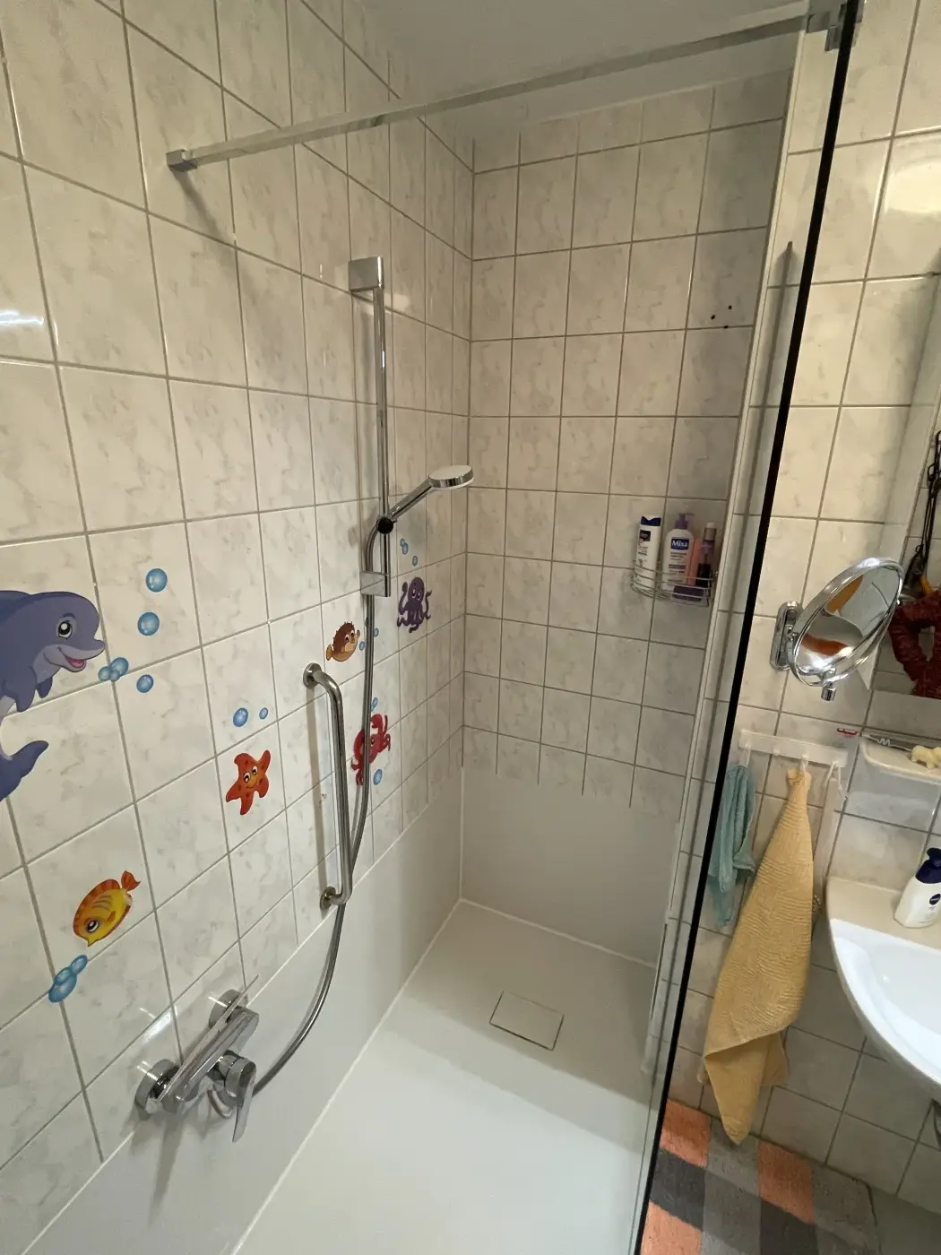 Bad mit bodennaher Dusche und Haltegriff