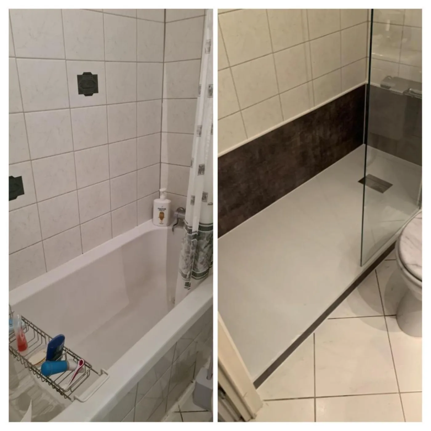 Vorher-Nachher: Badewanne wird durch Duschfläche ersetzt